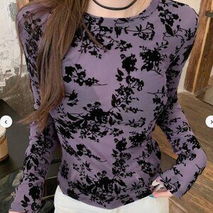 Purple Lace Top with Velvet Accents, Size Small